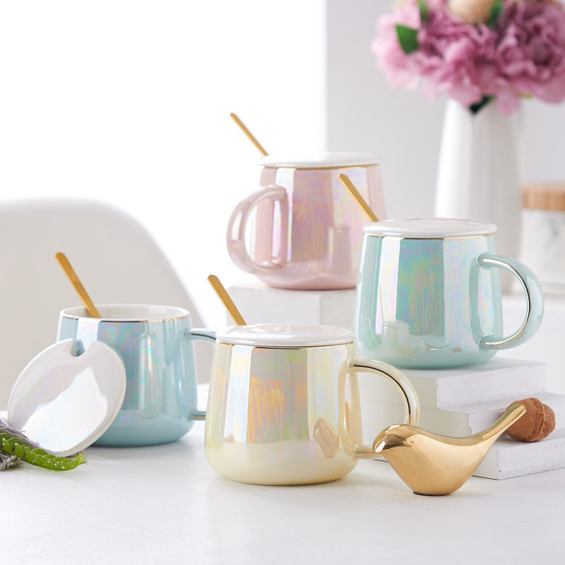 Creative personality ceramic household with spoon lid mug coffee cup couples ceramic cup promotional gift Teachers' Day