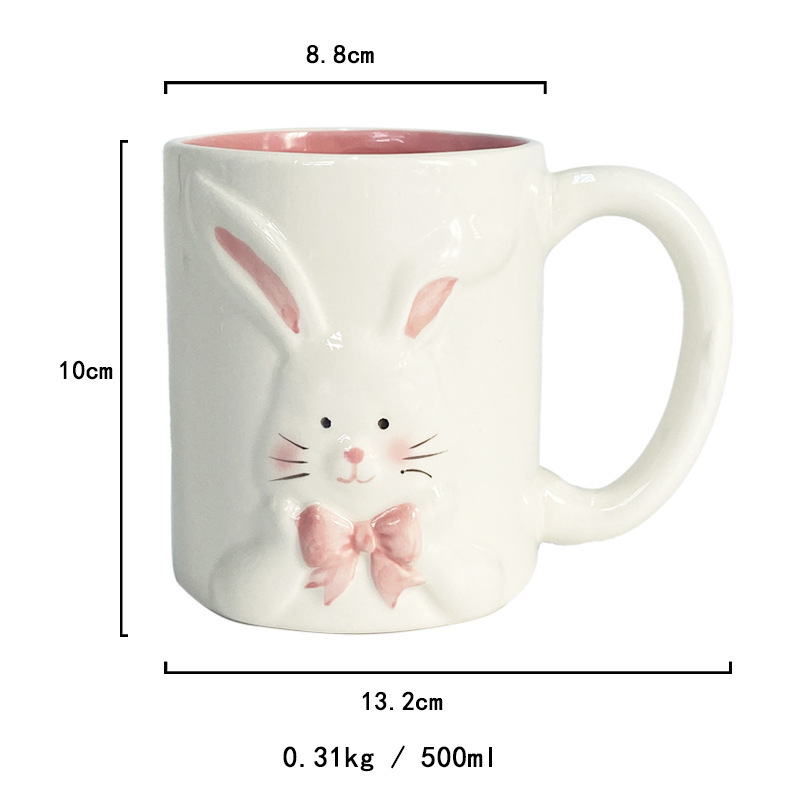 On Sale Ceramic 3d Rabbit Couple Mug White Pink Coffee Mug Handmade With Wholesaler