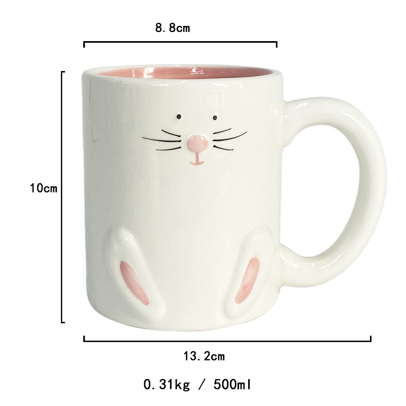 On Sale Ceramic 3d Rabbit Couple Mug White Pink Coffee Mug Handmade With Wholesaler