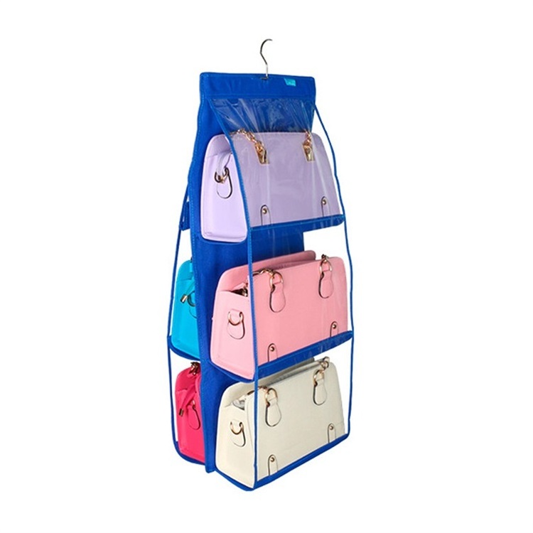 storage 6 Pocket Hanging Handbag Organizer for Wardrobe Closet Transparent Storage Bag Handbag organizer