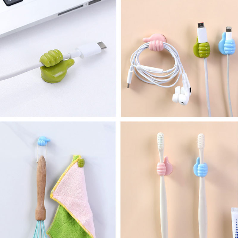 2024 Cute Thumb Hooks Wire Organizer Wall Hooks Hanger Strong Wall Storage Holder For Kitchen Bathroom