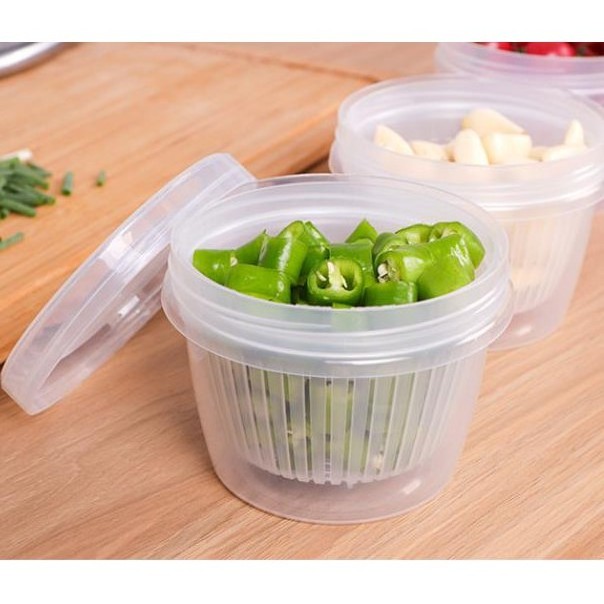 Plastic Mini Round Chopped Green Onion Container Portable Fruit Storage Box Kitchen Drain Ginger Garlic Storage Organizer