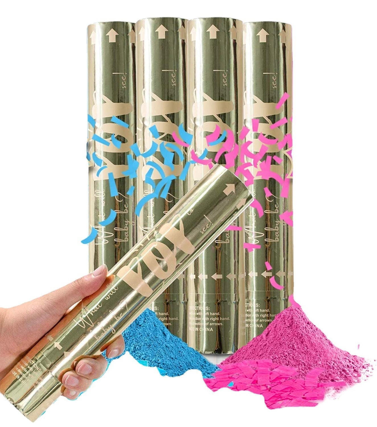 Hot sale Gender Reveal Confetti Powder Cannon Gender Reveal Party Supplies Popper- Smoke Powder & Confetti Sticks Cannons