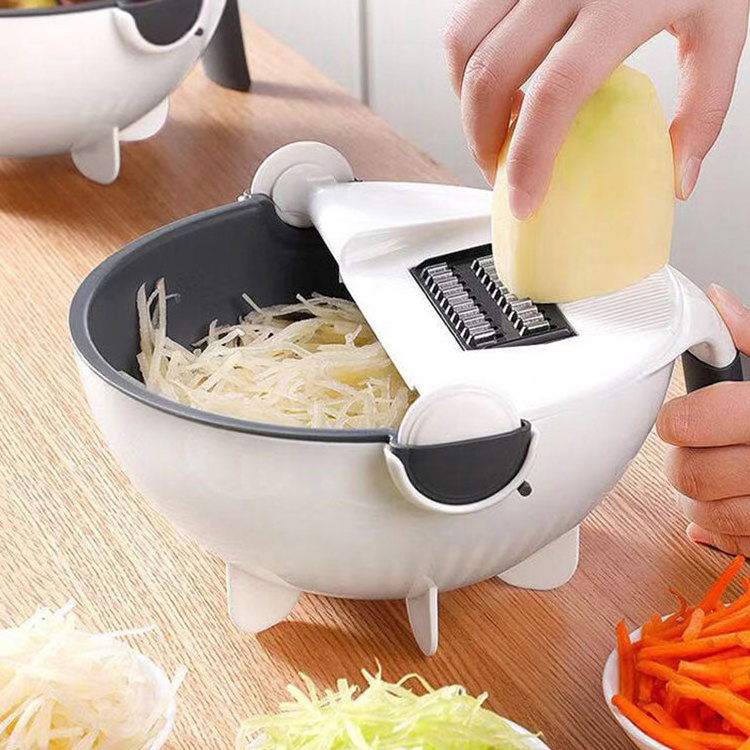 2023 Multifunctional Kitchen Veggie Fruit Shredder Grater Slicer Rotate 9 In 1 Manual Vegetable Cutter With Drain Basket