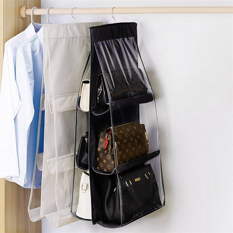 storage 6 Pocket Hanging Handbag Organizer for Wardrobe Closet Transparent Storage Bag Handbag organizer