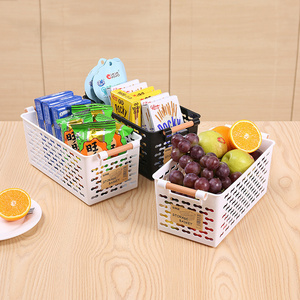 2023 Plastic Under Cabinet Hollow Storage Basket Organizer Bin with Wooden Handles