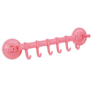 Hot Selling Adjustable 6 Hooks Plastic Seamless Kitchen Wall Hook Strong Suction Cup  Storage Suction Wall Hanging Hook