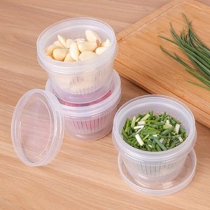 Plastic Mini Round Chopped Green Onion Container Portable Fruit Storage Box Kitchen Drain Ginger Garlic Storage Organizer