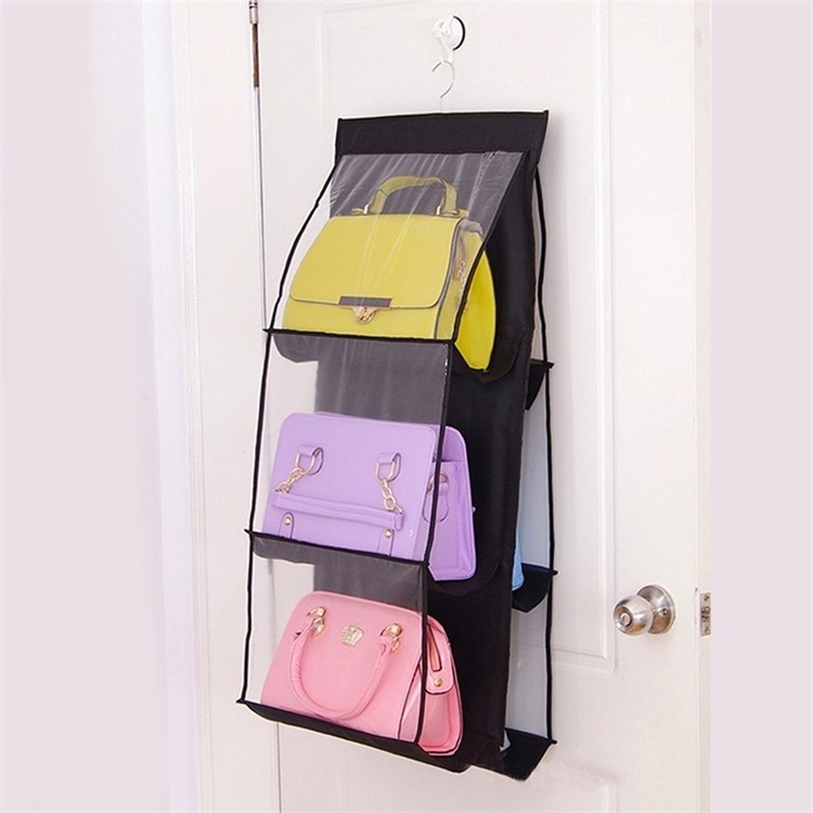 storage 6 Pocket Hanging Handbag Organizer for Wardrobe Closet Transparent Storage Bag Handbag organizer