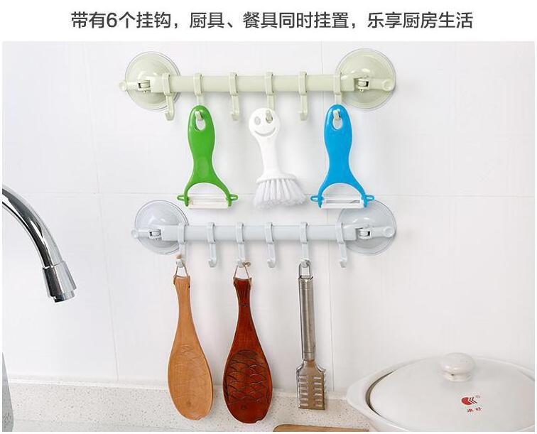 Hot Selling Adjustable 6 Hooks Plastic Seamless Kitchen Wall Hook Strong Suction Cup  Storage Suction Wall Hanging Hook