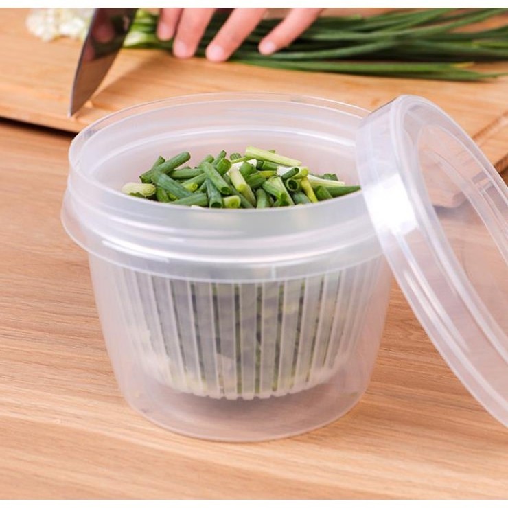 Plastic Mini Round Chopped Green Onion Container Portable Fruit Storage Box Kitchen Drain Ginger Garlic Storage Organizer