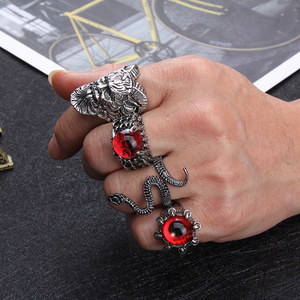 European and American hip-hop snake-shaped opening adjustment rings punk retro fashion color eye ring male