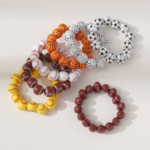 Fashion creative football cup color resin beaded bracelet men's and women's jewelry wholesale football volleyball bracelet