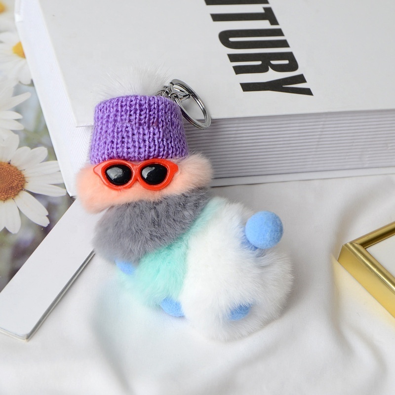 Animal Small Custom Soft Mini Plush Keychain Stuffed Color Glasses Worm Toys Doll Key Chain Bag Plush Ornament Accessories