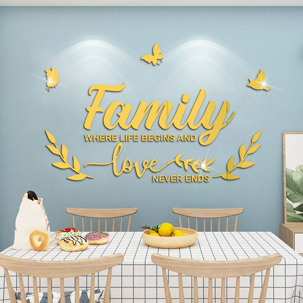 Wholesale 3d FAMILY Mirror Wall Stickers for Bedroom Living Room Decorations Waterproof Acrylic Letter Word Paster Decor