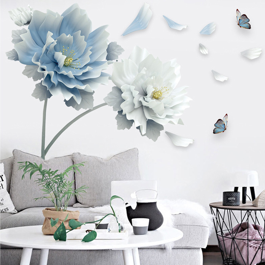 Wholesale Elegant Flower Wall Sticker for Living Room Bedroom Decorations Romantic Floral Drawing Background Paster Decor