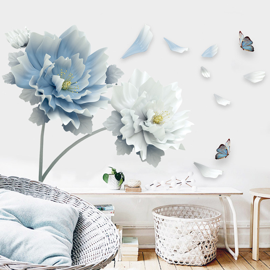 Wholesale Elegant Flower Wall Sticker for Living Room Bedroom Decorations Romantic Floral Drawing Background Paster Decor