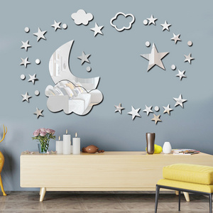 Wholesale 3d Moon Star Cloud Mirror Wall Stickers for Bedroom Living Room Decorations Romantic Waterproof Acrylic Paster Decor