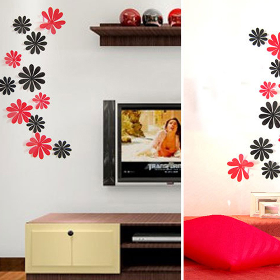 Wholesale 12pcs Set 3D Flower Wall Stickers for Bedroom Living Room Decorations Romantic Floral Design Paster Decor