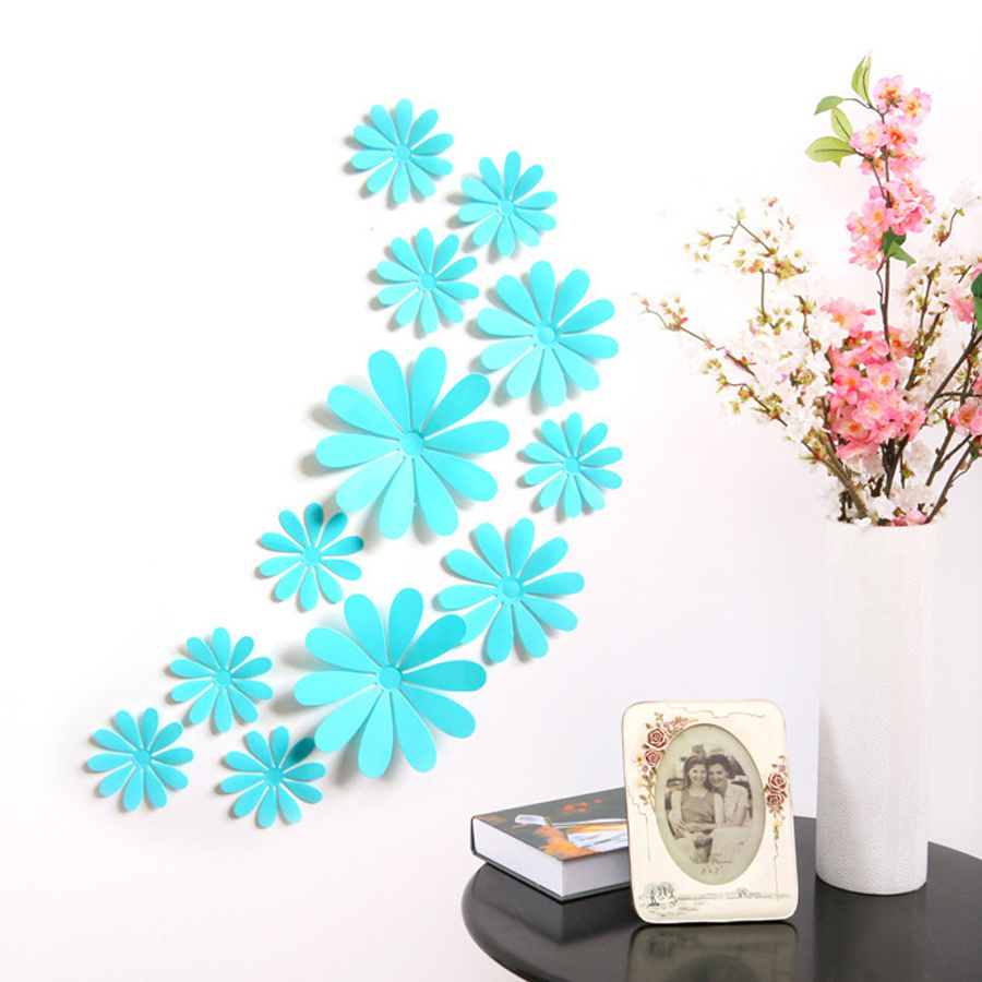 Wholesale 12pcs Set 3D Flower Wall Stickers for Bedroom Living Room Decorations Romantic Floral Design Paster Decor