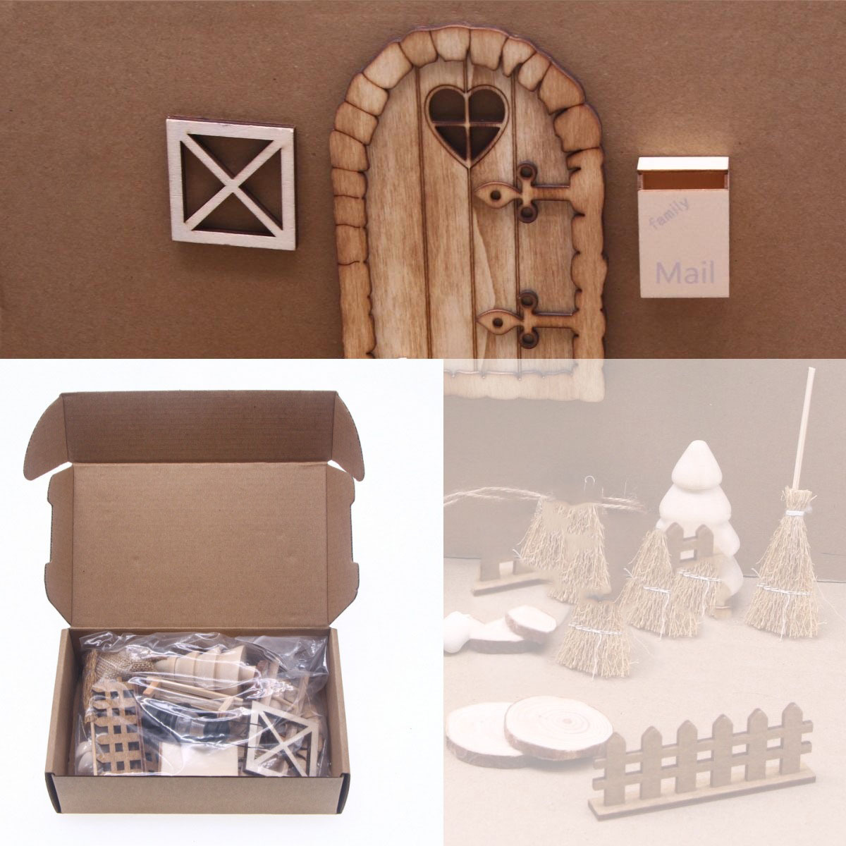 New Model Hot Selling Christmas Accessories Include Miniature Wooden Door Broom Stool And Fence Play House Simulation