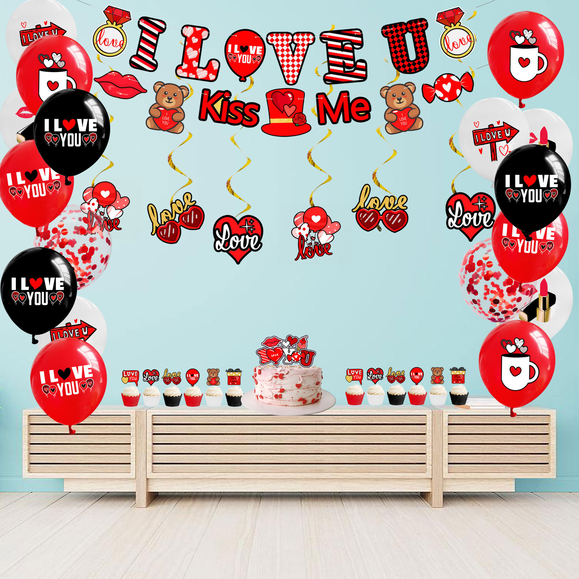 Hot Selling Product Valentine's Day Red Black Letter Banner Balloon Set Wedding Party Mall Decoration Dia De San Valentin