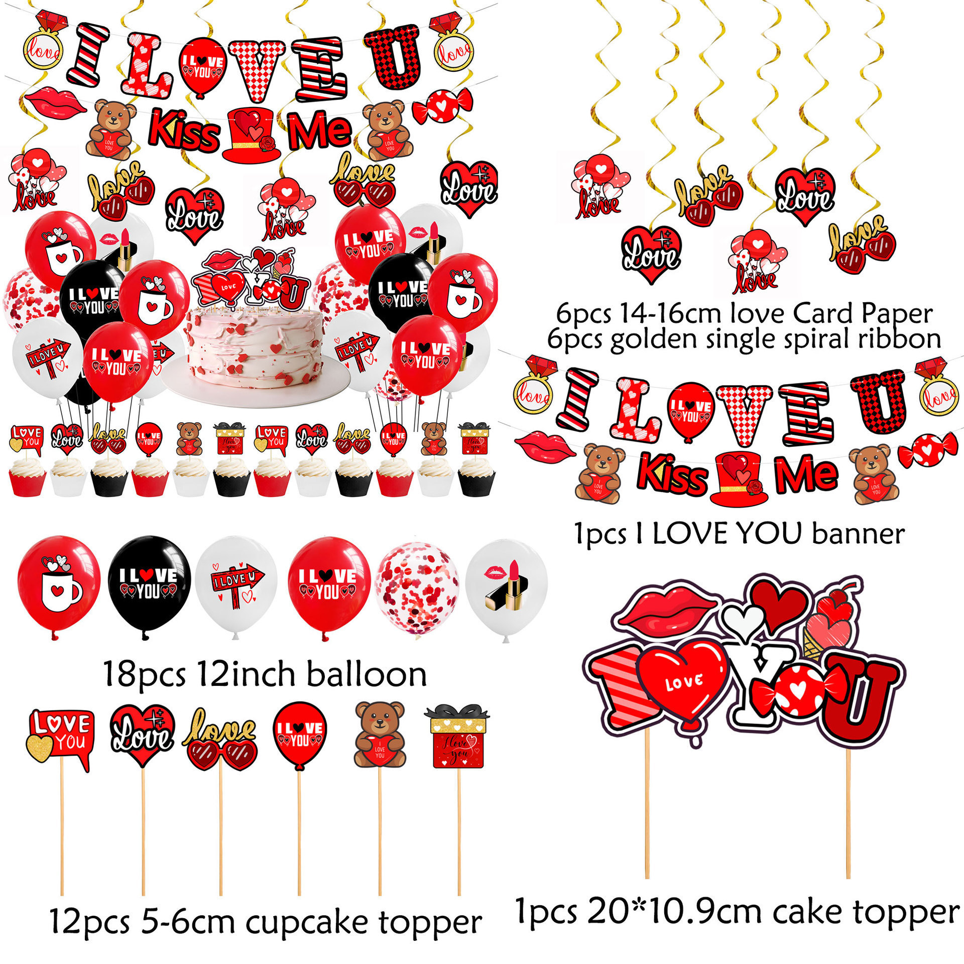 Hot Selling Product Valentine's Day Red Black Letter Banner Balloon Set Wedding Party Mall Decoration Dia De San Valentin