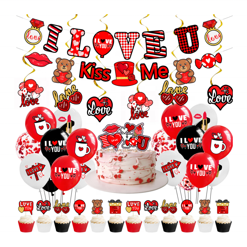 Hot Selling Product Valentine's Day Red Black Letter Banner Balloon Set Wedding Party Mall Decoration Dia De San Valentin