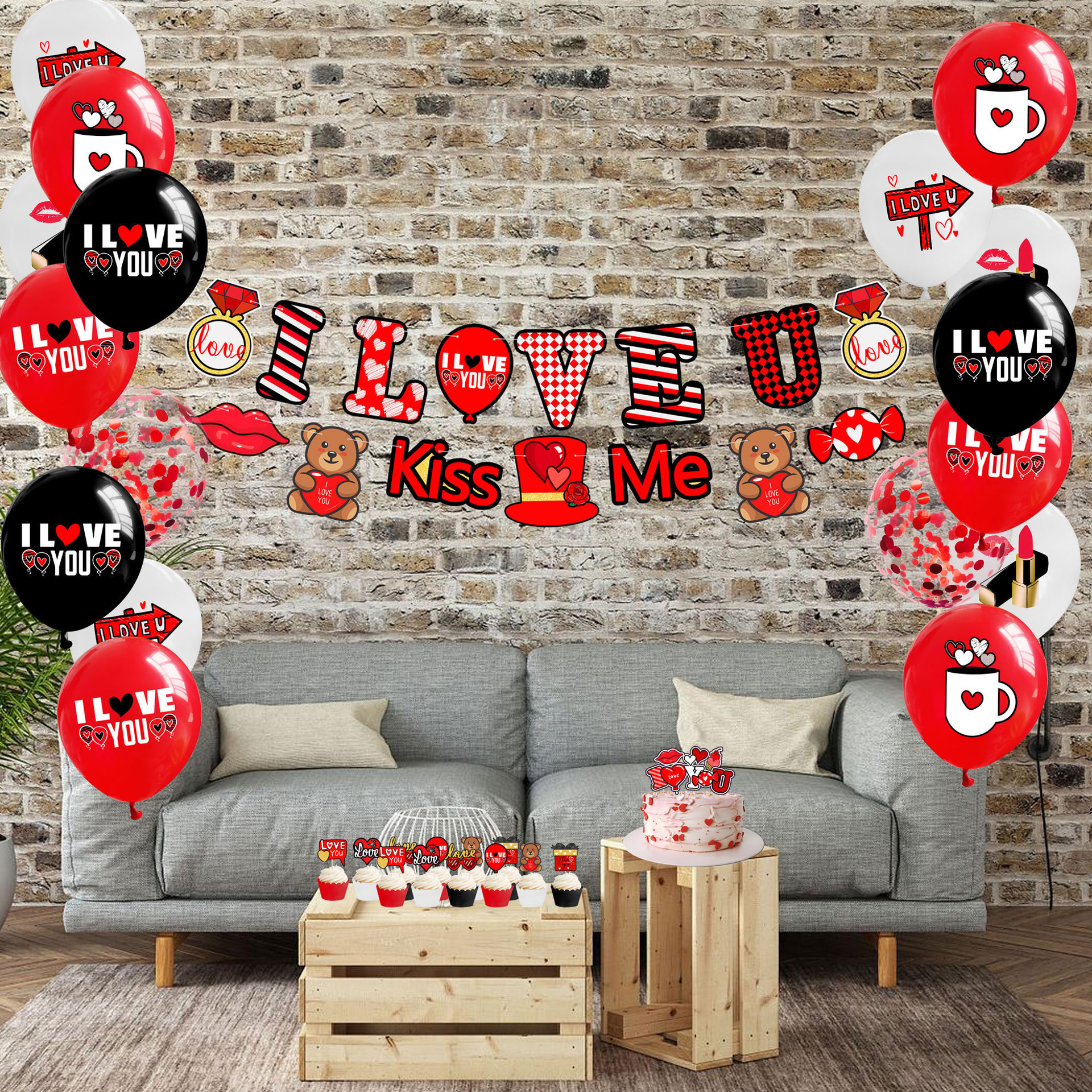 Hot Selling Product Valentine's Day Red Black Letter Banner Balloon Set Wedding Party Mall Decoration Dia De San Valentin