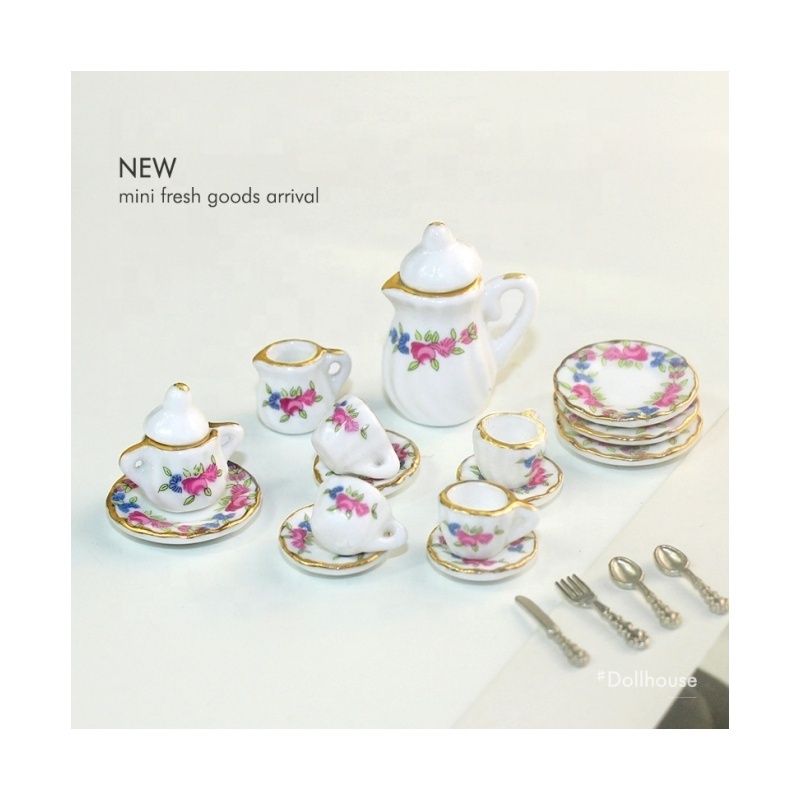 Modern Latest Custom Made Doll House Miniature Tea Sets Ceramic Mini Tea Set And Cup Porcelain  Mini Toy Kitchen Accessories