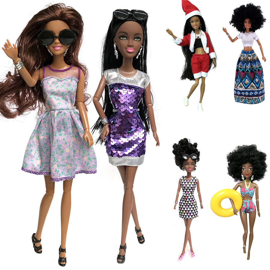 Wholesale 32 cm Dressed African Black Girl  Dolls with Clothing for Children Pretend Game Juguetes de muneca para ninas