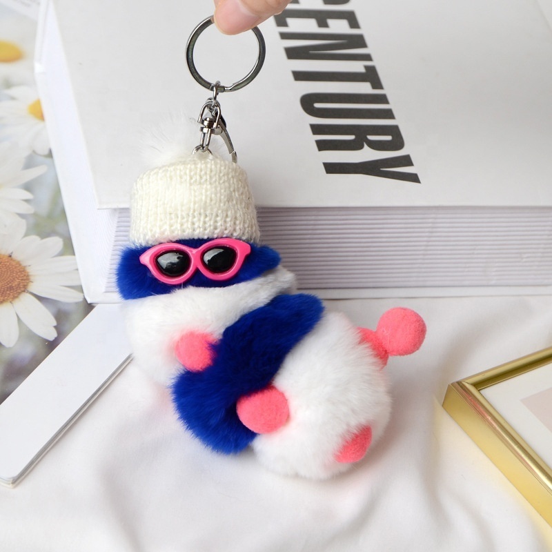 Animal Small Custom Soft Mini Plush Keychain Stuffed Color Glasses Worm Toys Doll Key Chain Bag Plush Ornament Accessories