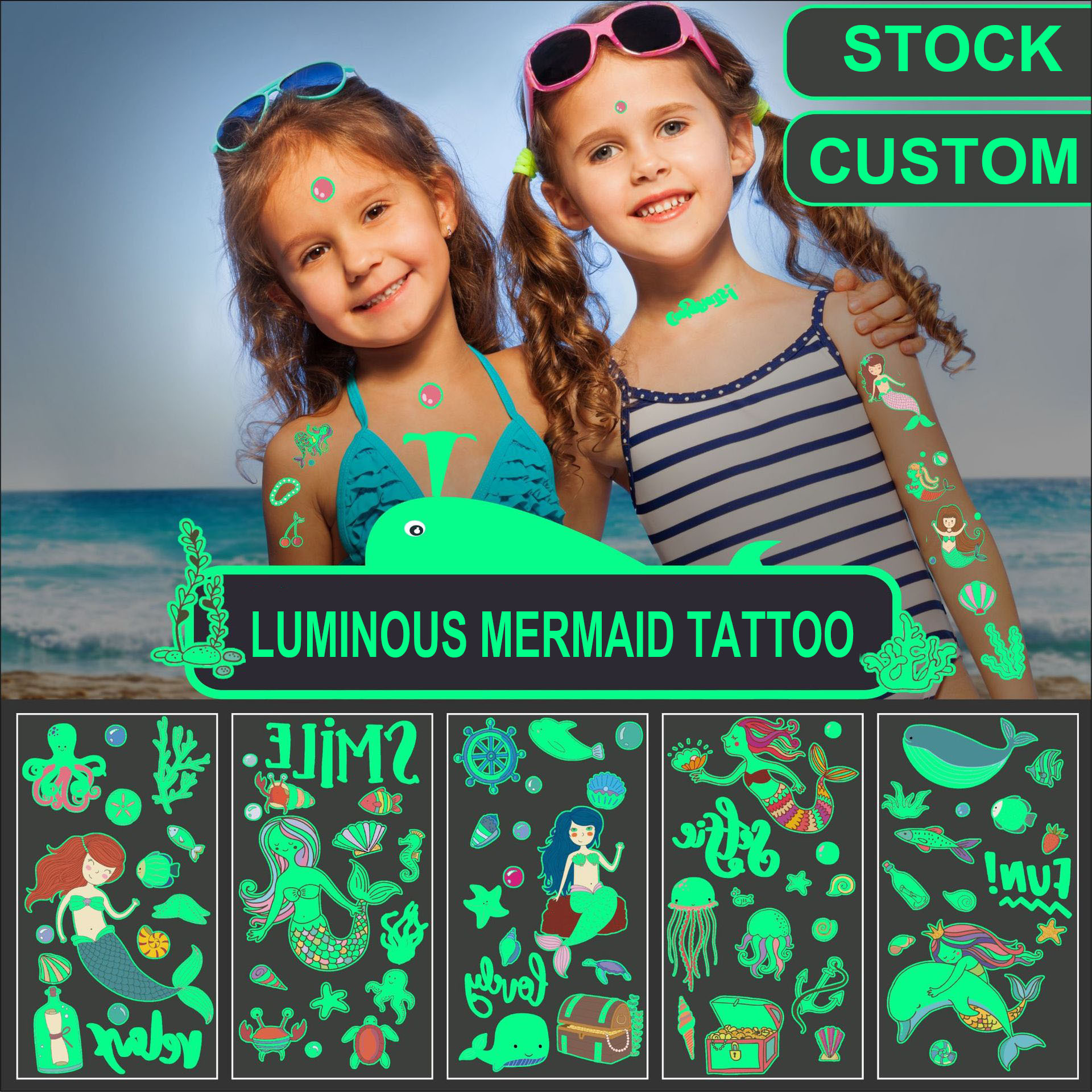 Cotton Unicorn Glow In The Dark Body Temporary Tattoos For Kids Mermaid Luminous Tattoos Halloween Christmas Sticker For Party