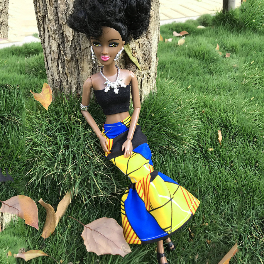 Wholesale 32 cm Dressed African Black Girl  Dolls with Clothing for Children Pretend Game Juguetes de muneca para ninas