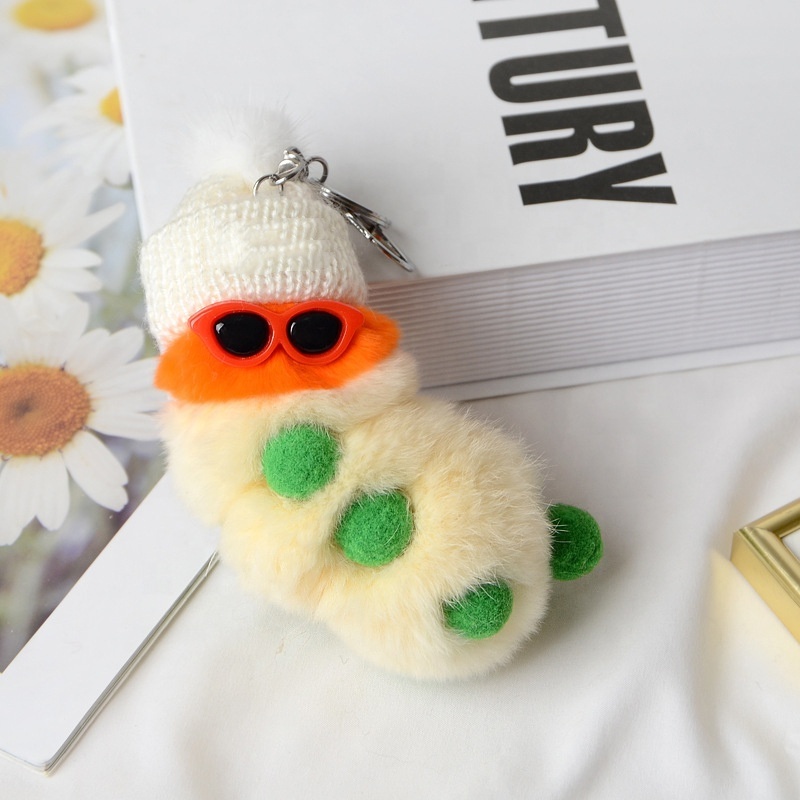 Animal Small Custom Soft Mini Plush Keychain Stuffed Color Glasses Worm Toys Doll Key Chain Bag Plush Ornament Accessories