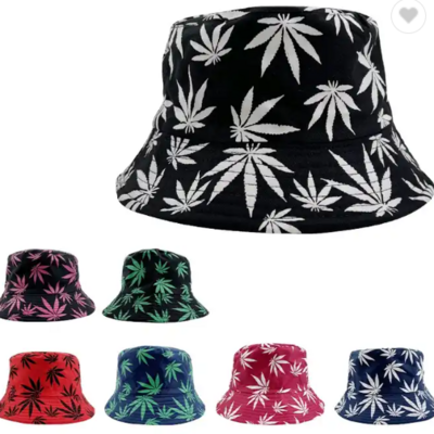 Wholesale High Quality Maple Leaf Printed Reversible Bucket Fashion Fisherman Unisex Caps Printed Hats Bucket With Custom Logo