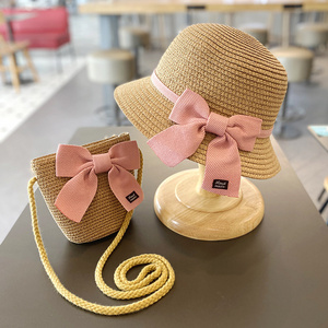 summer kids adults hat wide brim floppy beach sun visor hat with bow straw hat with bags baby adults accessories