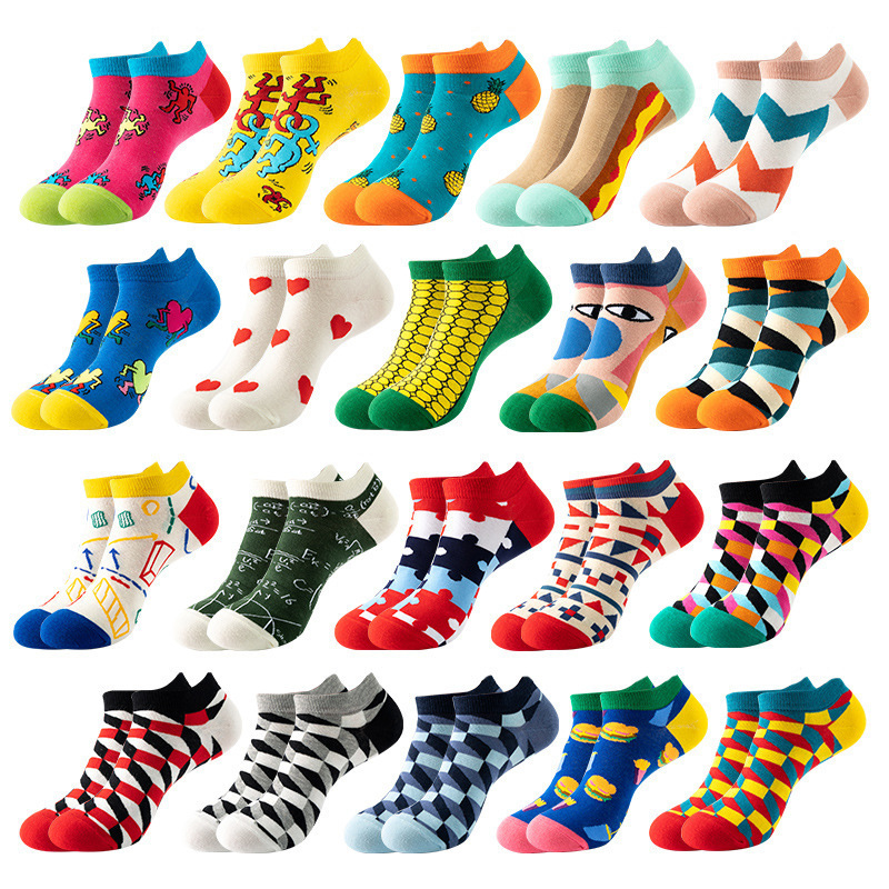 Wholesale Happy Cheap Animals Fruits Paintings Colorful Designs Fashion Funny Cotton Sports Short Ankle Unisex Socks