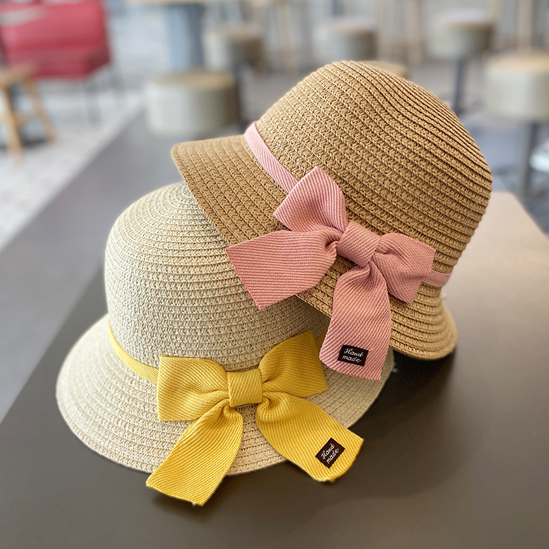 summer kids adults hat wide brim floppy beach sun visor hat with bow straw hat with bags baby adults accessories