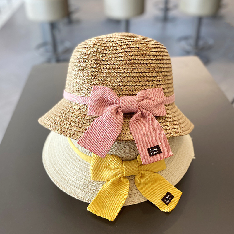 summer kids adults hat wide brim floppy beach sun visor hat with bow straw hat with bags baby adults accessories