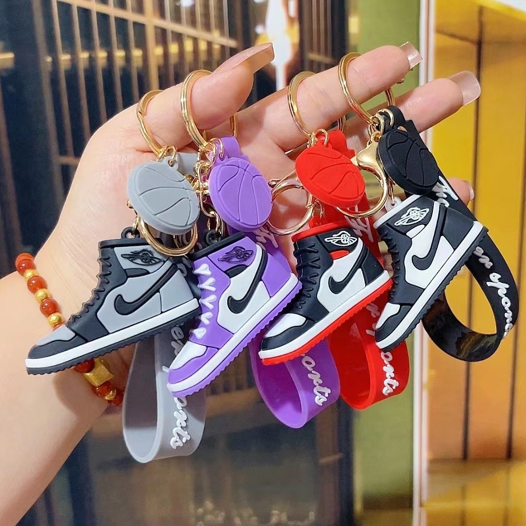 Factory Wholesale Soft PVC Rubber Mini 3D N BA Basketball AJ 1 Sneaker Keychain Keyring Sports Shoes Trainer Key Chains Ring