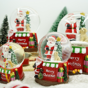 KG Xmas Resin Crafts Noel Navidad Natale Santa Statue Christmas Crystal Ball Musical Christmas Snow Globe For Holiday Decor