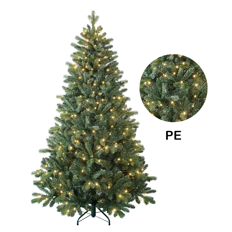 KG Xmas OEM/ODM albero di natale 6ft 7ft PE Material Collapsible Artificial Christmas Tree Snowy Flocked Prelit Christmas Tree