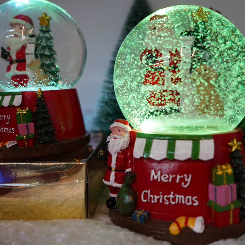 KG Xmas Resin Crafts Noel Navidad Natale Santa Statue Christmas Crystal Ball Musical Christmas Snow Globe For Holiday Decor