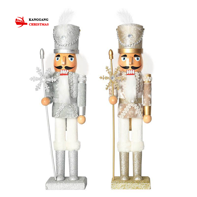 KG Xmas Ready To Ship Noel Navidad cascanueces 15 Inch Noble Gold/Silver Nutcracker Puppet Wooden Glitter Christmas Nutcracker