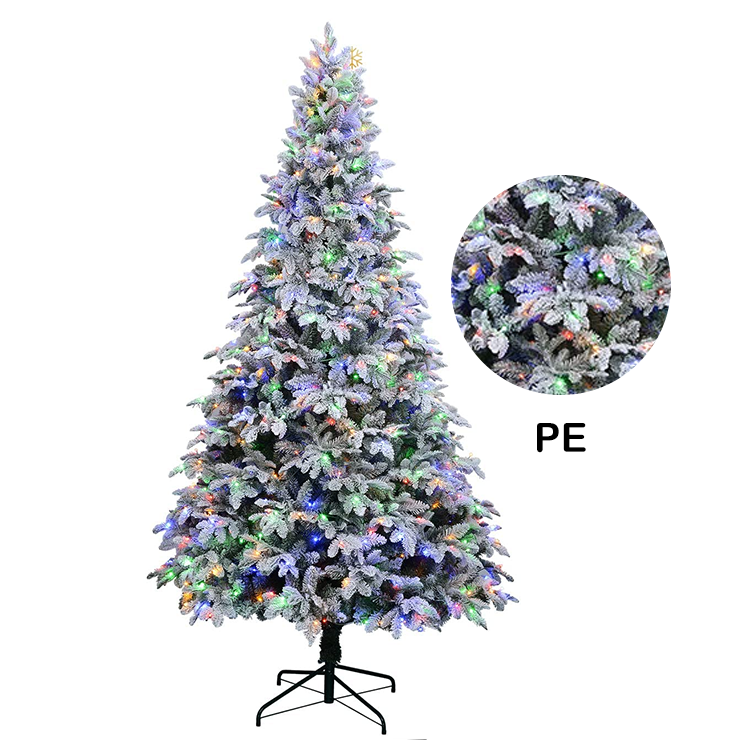 KG Xmas OEM/ODM albero di natale 6ft 7ft PE Material Collapsible Artificial Christmas Tree Snowy Flocked Prelit Christmas Tree