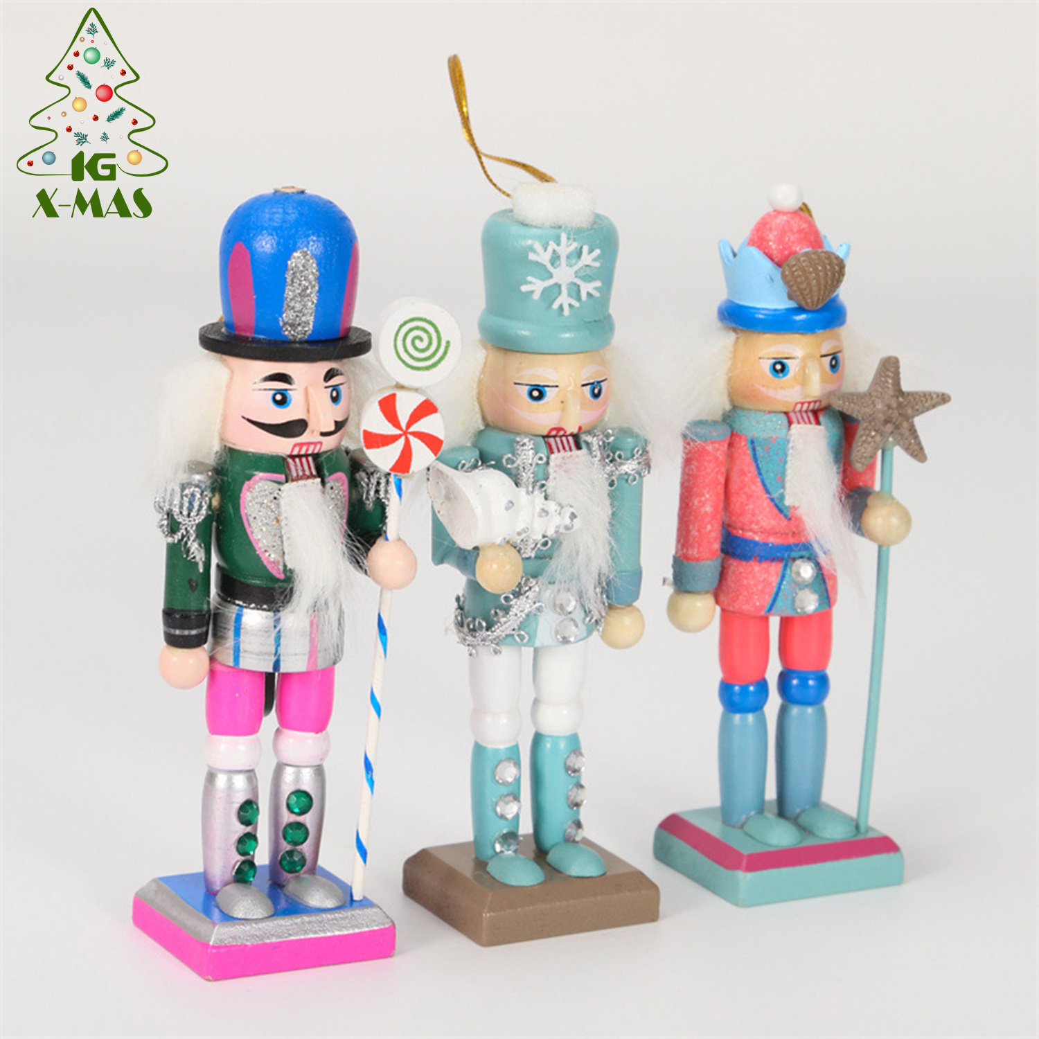 KG Xmas Wholesale Natal Cascanueces 4.7inch Blue Pink Marine Series Wooden Soldier Nutcracker Christmas Decoration Nutcracker