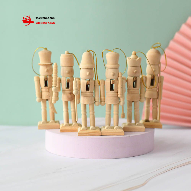 KG Xmas In Stock Noel Navidad cascanueces 6-piece Set 13CM Blank Wooden Nutcracker Soldier Mini Christmas Nutcracker Unpainted