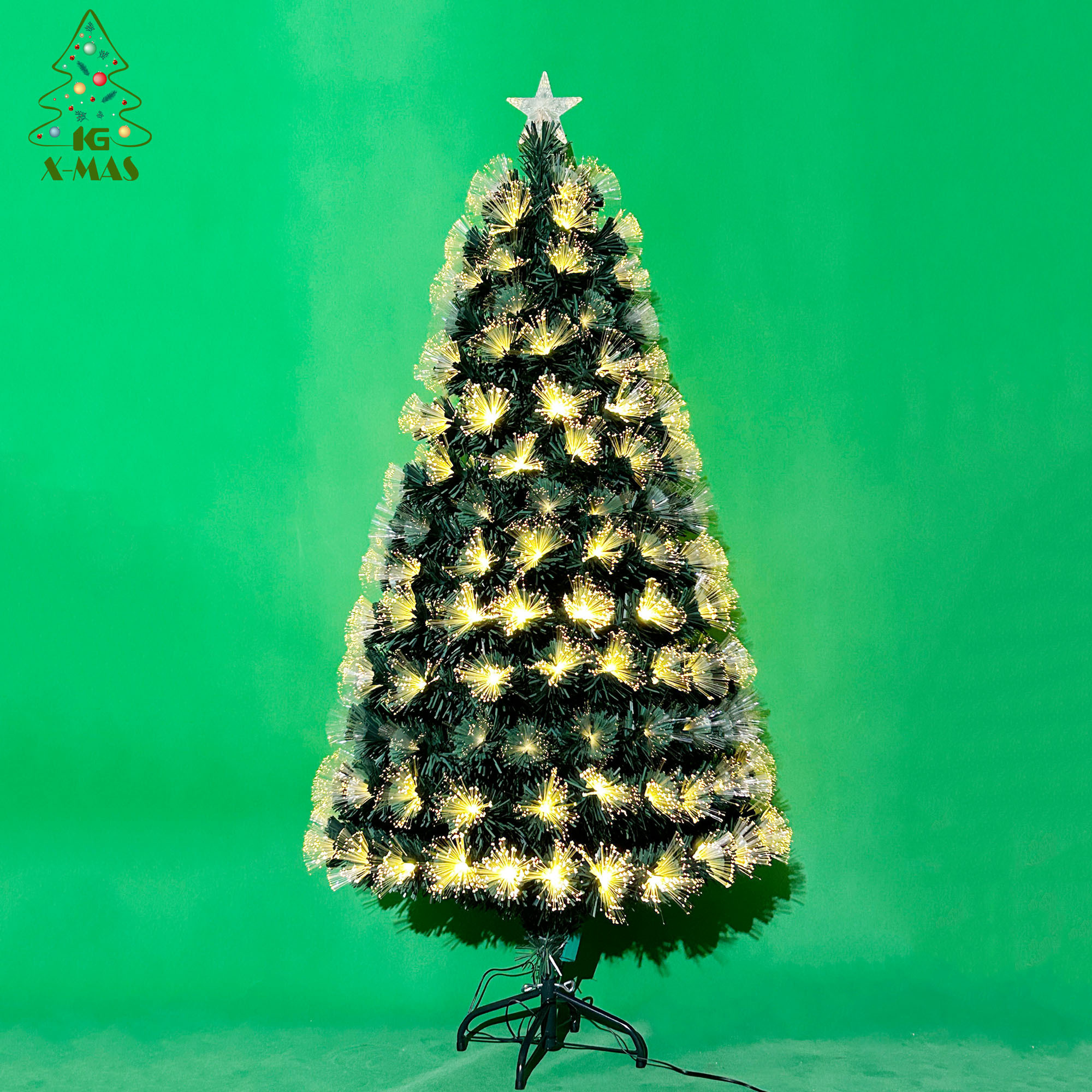 KG Xmas Wholesale Arbol De Navidad Noel 5ft 6ft Fiber Optic Artificial Xmas Tree Pre-lit Christmas Tree With Solid Metal Stand