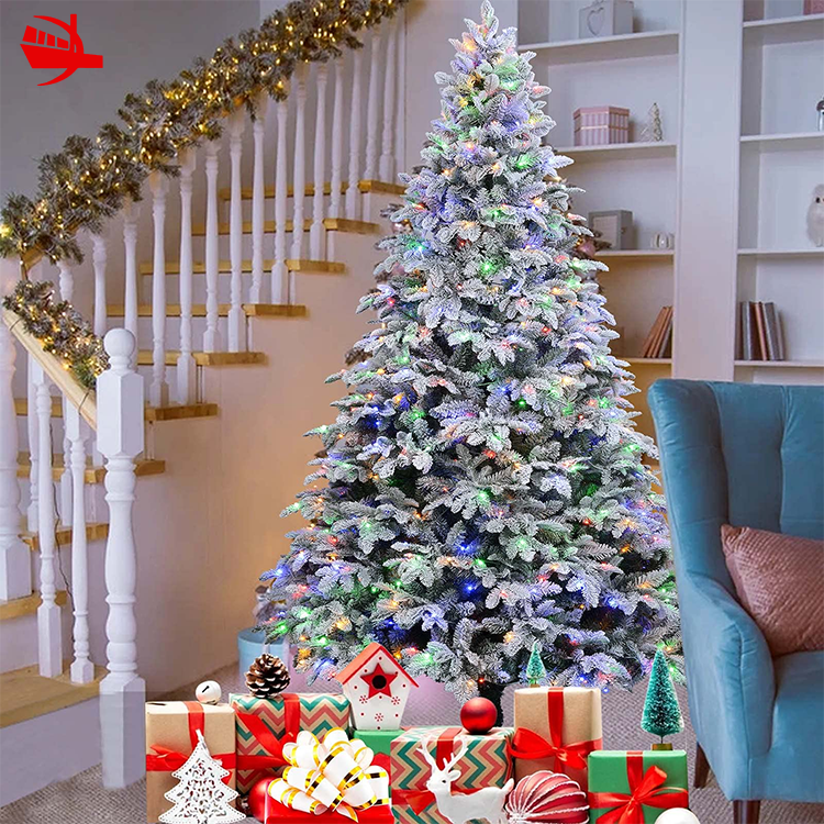 KG Xmas OEM/ODM albero di natale 6ft 7ft PE Material Collapsible Artificial Christmas Tree Snowy Flocked Prelit Christmas Tree